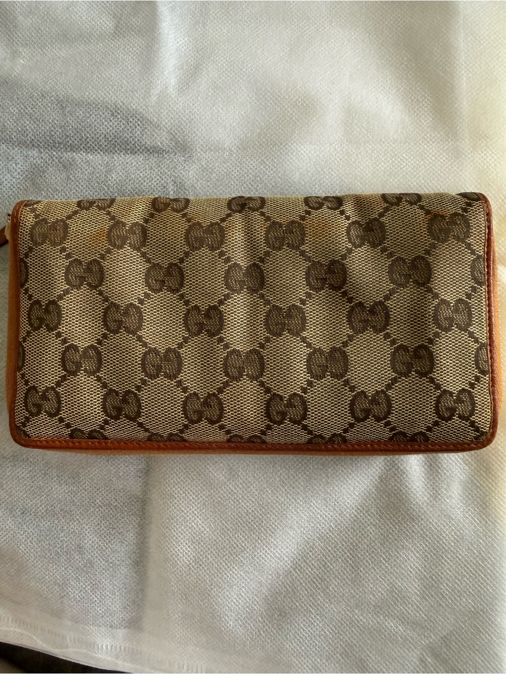 REHAB-Gucci Signature Beige & Brown GG Canvas Zip Around Wallet - Picture 2 of 10